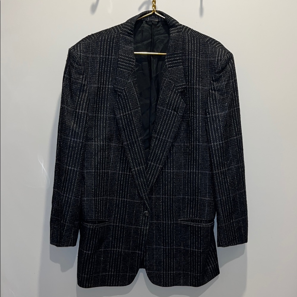 Men's Grey and Black Plaid Blazer